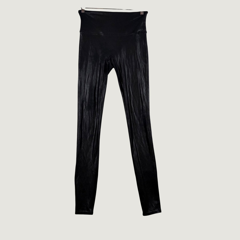 Spanx Faux Leather Leggings Womens High Waist Shaping Tall Large Black